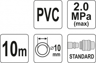 YATO Шланг пневматичний ПВХ YATO з швидкоз'єднув. наконечниками; Ø=10 мм, макс. тиск 20 Bar, l= 10 м