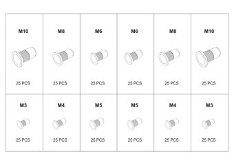 YATO Нітогайки сталеві і алюмінієві YATO з різними розмірами М3-М10, 300 шт. в футлярі  | YT-36480