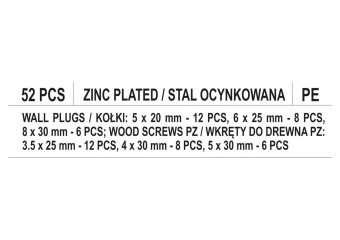YATO Шурупи оцинковані і дюбелі YATO 52 шт. (DW) | YT-36505
