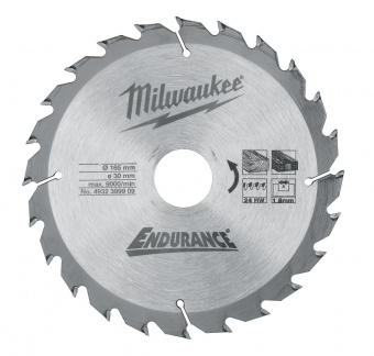 MILWAUKEE Диск пиляльний THIN KERF , Ø165х20х1,8мм, 24 зуб. | 4932399909