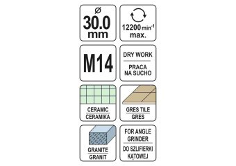 YATO Свердло по кераміці і гресу в сух. і мокр YATO: Ø=30мм з алмаз пругом до шліфмашин. кріплен-М14