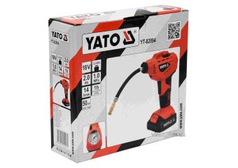 YATO Компресор акумуляторний YATO: Li-Ion 1В, 2 Агод, 1 MPa, 14 л/хв, кабель- 5см, зарядн. пристрій 