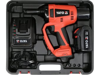 Заклепочник акумуляторний безщітковий YATO: Li-Ion 18 В 3АГод, 20 kN, для заклепок Ø= 2,4-5,0 мм [4]