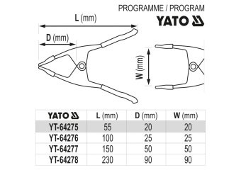 YATO Струбцина пружинна- "прищіпка", металева YATO : L= 150 мм, роб. висота/глиб.- 50/50 мм  | YT-64
