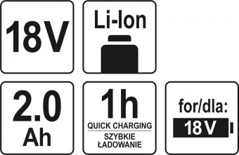 YATO Акумулятор Li-Ion YATO : 18 В, 2.0 А/Год, тривалість заряджання- 1 год  | YT-82842