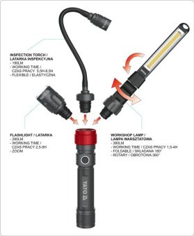 YATO Ліхтар з обладунками 3 в 1 YATO для ремонтних робіт з зарядним пристроєм, в футлярі  | YT-08521