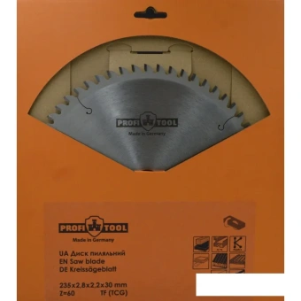 Диск пильный универсальный 235х2.8х2.2х30 мм, Z=60, форма зуба TF (TCG), поперечный рез PROFITOOL