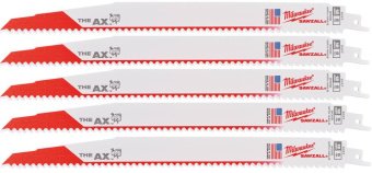 MILWAUKEE Полотно для шабельних пил AX FANG TIP, 300х5,0мм, (5шт), (деревина з цвяхами)