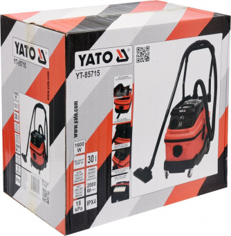 YATO Порохотяг промисловий мережевий YATO: 1600Вт, збірна ємність- 30л, з ручним струшуванням фільтр