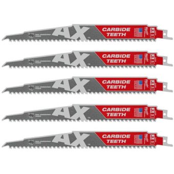 MILWAUKEE Полотно для шабельних пил AX CARBIDE, 230х5мм, (5шт), (деревина з цвяхами)