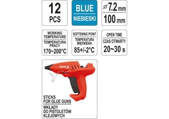 YATO Стержні клейові YATO сині : Ø=7,2 мм, L=100 мм, уп. 12 шт.  | YT-82443