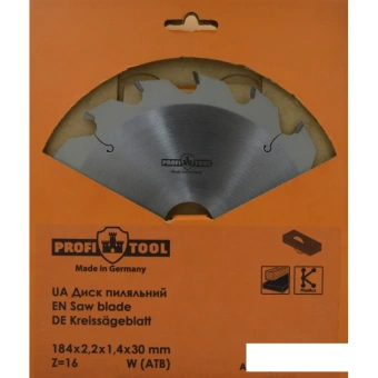 Диск пильный по дереву 184х2.2х1.4х30 мм, Z=16, форма зуба W (ATB), продольный рез PROFITOOL