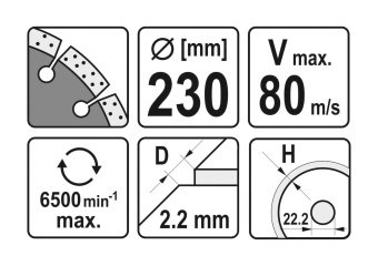 YATO Диск відрізний алмазний по каменю і бетону YATO Ø=230x2.2x10x22.2 мм, в мокрому і сухому режимі