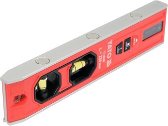 Рівень "TORPEDO" з лазерним дальноміром YATO: L= 230мм. 2 капсули, магніти, лазер- до 20м, акум-300м