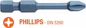 USH Насадка викруткова ударна Blue Shock Phillips PH3 x 50 мм Torsion подовжена, Уп. 5 шт. | UUSE006