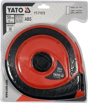YATO Рулетка вимірювальна скловолоконна YATO: L= 50 м, b= 15 мм, ручне змотування, закритий корпус  