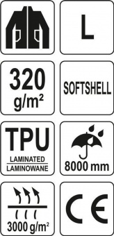 YATO Куртка робоча SOFTSHELL з прикріпн капюшоном YATO розм L, чорна, 3 кишені, 96% поліест і 4% спа