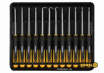 Набір викруток і гачків прецизійних VOREL : L= 165 мм, SL, PH, TORX, Cr-V, 12 шт [10/40]