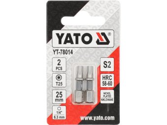 Насадка викруткова YATO TORX T25 х 25 мм. HEX 1/4", покрита нікелем, 2 шт.[10]
