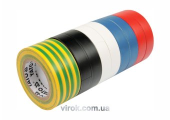 YATO Стрічка ізоляційна різнокольрова YATO : 19 мм х 20 м, 5 кольорів, Уп. 10 Рул.  | YT-8173