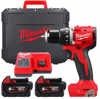 MILWAUKEE Дриль-шурупокрут акумуляторний, M18 BLDDRC-502C, 60Нм (+ заряд.прис., 2акум. Х5Аг, кейс)