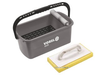 VOREL Відро для плиточних робіт з валиком і теркою з губкою пластикове: 10 л, 41.5х 22х 17.5 см  | 0
