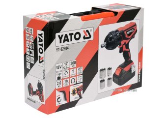 YATO Гайковерт ударний акумуляторний YATO : квадрат 1/2", 300 Нм, Li-Ion 18В, 2 АГод. +4 головки  | 