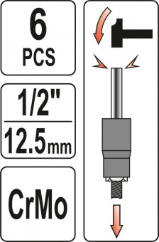 YATO Набір екстракторів YATO : квадрат-1/2", М17-27 мм, Cr-Mo, для видалення зломаних гвинтів 6 Од. 