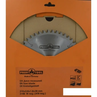 Диск пильный по дереву 210х2.8х1.8х30 мм, Z=48, форма зуба Wneg (ATBneg), поперечный рез PROFITOOL