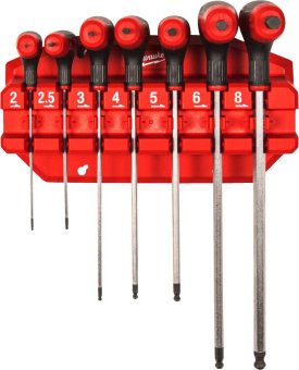 MILWAUKEE Набір ключів Г-образних з комфортною ручкою, Hex з кулькою, (2/2,5/3/4/5/6/8мм) (7шт) плас