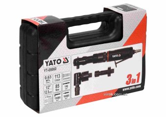 YATO Тріщатка, шліфмашинки кутова і пряма пневматичні YATO: 1/2", тиск- 0.63 МПа, 113 л/хв 3 шт+кейс