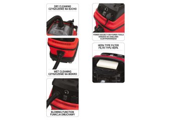 YATO Порохотяг промисловий мережевий YATO: 1600Вт, збірна ємність- 30л, з ручним струшуванням фільтр