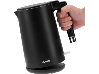 Електрочайник з термостатом з нержавіючої сталі LUND 1,5 л чорний, 2200 Вт, живлення від мережі 230В