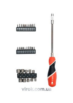 YATO Викрутка - тримач YATO з гнучким стержнем з насадками, HEX 1/4". Hабір 31 Од.  | YT-25972