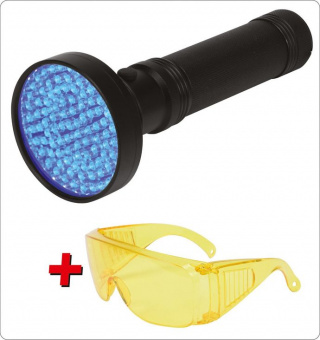 YATO Ліхтар ультрафіолетовий з окулярами, для перевірки банкнот YATO : 100LED, 6 x AA, 395 нм  | YT-