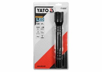 YATO Ліхтар світлодіодний (XPL CREE) YATO, Р=10Вт, Ф=1000 lm; живлен- 4 х R14 батар. Ø=46 мм x254 мм