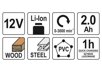 YATO Пила шаблева акумуляторна YATO : Li-Ion 12 В, 2 Агод, хід полотна- 12.7 мм + 2 полотна  | YT-82