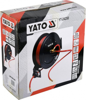 YATO Шланг пневматичний ПВХ на бобіні YATO з швидкоз'єдн. наконеч-ми 1/4" Ø=9.5мм, тиск- 20Bar, l=15