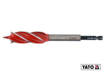 YATO Свердло по дереву YATO : Ø= 20 мм, L= 165 мм, HRC 40-45 з 4 пругами, HEX- 1/4"  | YT-44685