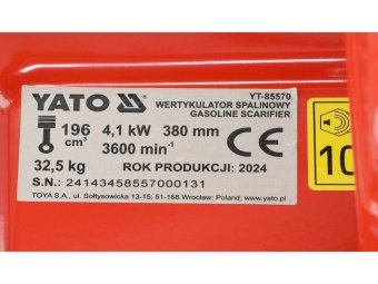 Аератор/Скарифікатор бензиновий YATO: 3,5кВт, шир- 38см, глиб- 8-12мм, збір.- 40 л