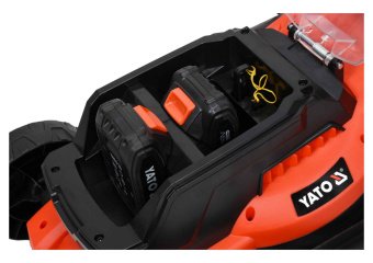 YATO Газонокосарка на 4-х колесах акумул. YATO: 2х Li-Ion 18В 2 Агод, обрізн діап.Ø=34см, ємність 35