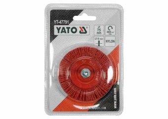 YATO Щітка зачисна з нейлоновим ворсом, дискова до дрилі YATO : Ø=75 мм, зі шпинделем Ø=6 мм  | YT-4