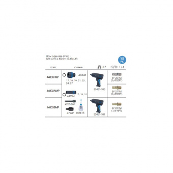 KING TONY Пневматический гайковерт 1/2" 1356 Нм с головками удлин. (17-27мм) 15 предметов | 44803AMP