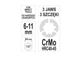 YATO Шпилькокрут ударний цанговий YATO : 1/2" або ключа М24, і шпильок Ø= 6 -11 мм, Cr-Mo  | YT-0625