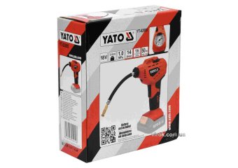YATO Компресор акумуляторний YATO: Li-Ion 18 В, 2Агод, 1 MPa, 14 л/хв, кабель- 50см (БЕЗ АКУМУЛЯТОРА