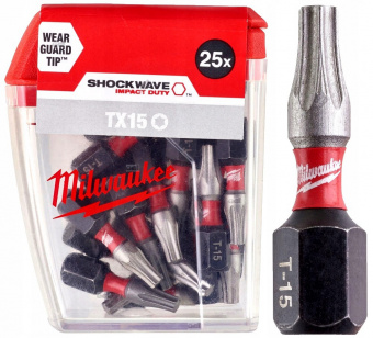 MILWAUKEE Біта SHOCKWAVE , TX15, 25мм, (25шт) | 4932430873