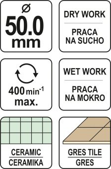 YATO Свердло по гресу і кераміці YATO, Ø= 50 мм, при сухому і мокрому режимах  | YT-60432