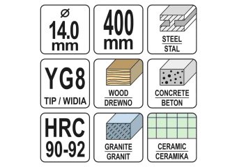YATO Свердло універсальне YATO : YG8, HRC 90-92, Ø= 14 мм, l= 400 мм  | YT-43965