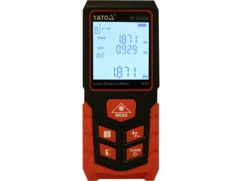 Дальномір лазерний YATO з LCD- дисплеєм дальн- 100м, похибка ±2мм, виміри площі і об'єму живл- 2-ААА