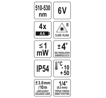 YATO Нівелір лазерний самонівелюючий YATO : 5 променів, точність- ±3 мм/ 10 м, верт./гориз. промені 